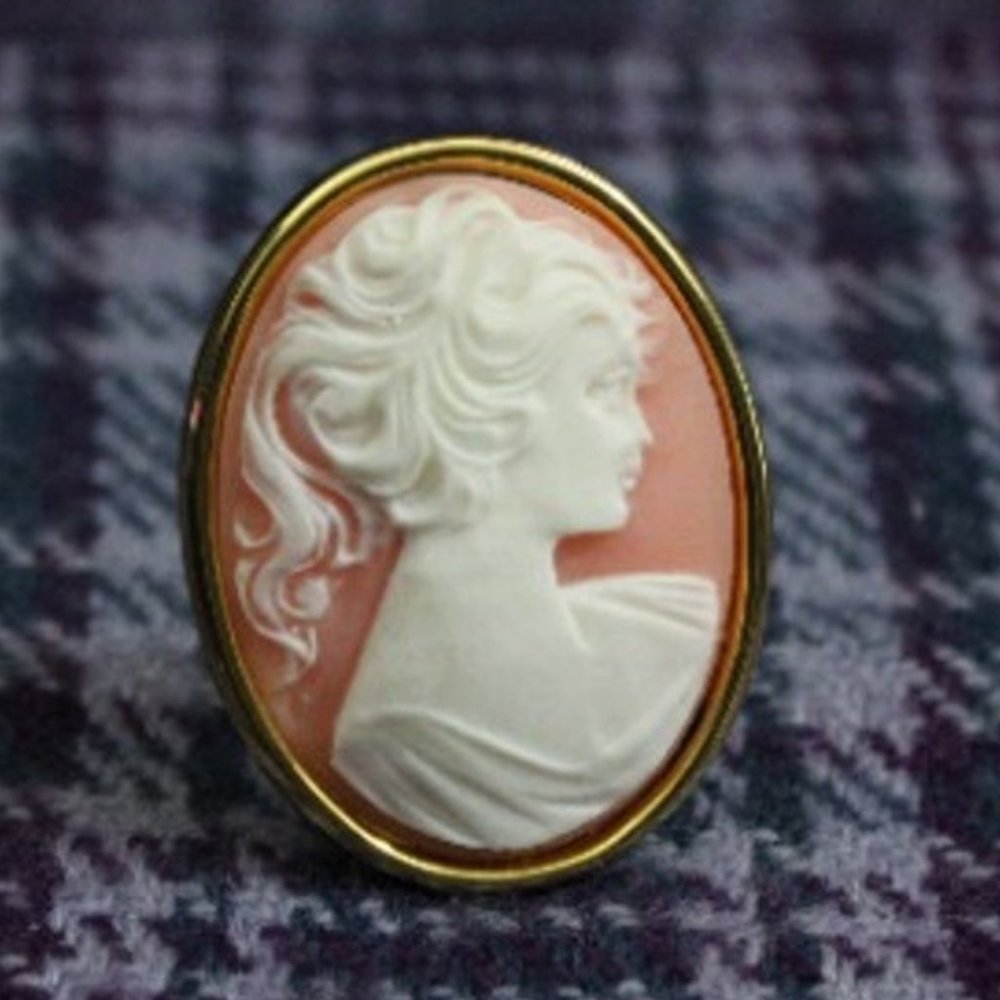 Vintage Pink Resin Cameo Gold-tone Pin